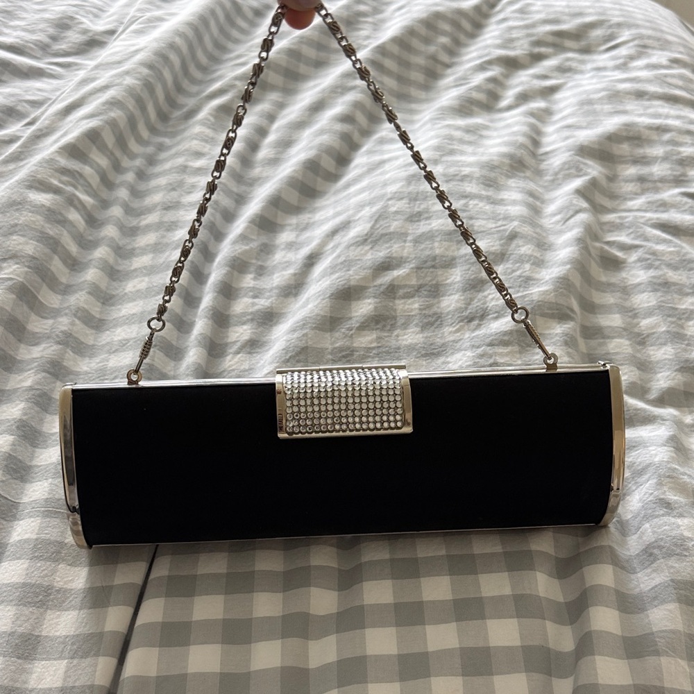 Elegant Black Clutch with Silver Accents